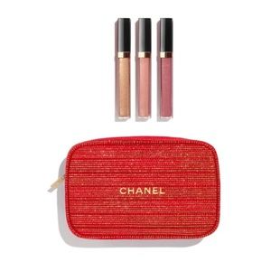 Chanel gift set 2022 limited edition makeup pouch with lip gloss trio. Brand new